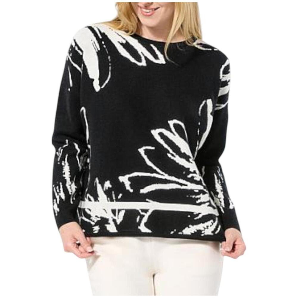 Wynne Collection Women's Abstract Floral Sweater Black/Creme Fraiche - Regular